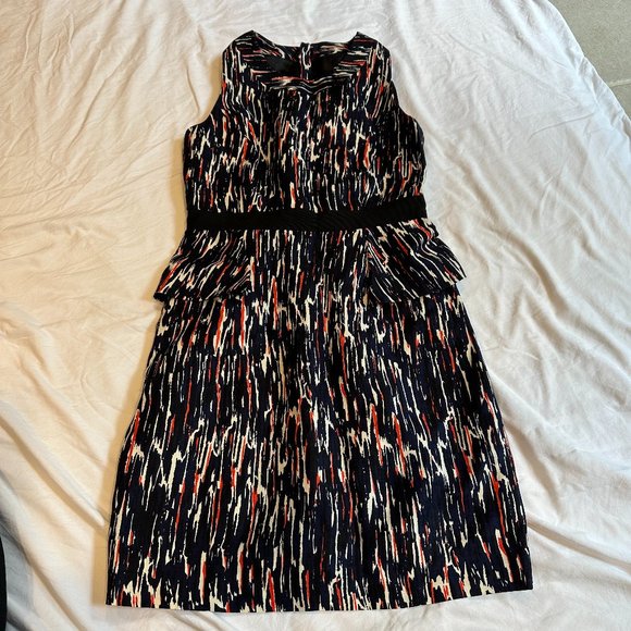 Milly Dress Olivia Silk Linen Sheath Peplum Sleeveless Career Black Red Size 8 - Picture 1 of 12